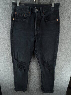 Levis Premium 501s Jeans Women Charcoal Wash Button Fly Straight Leg ACTL 28X26